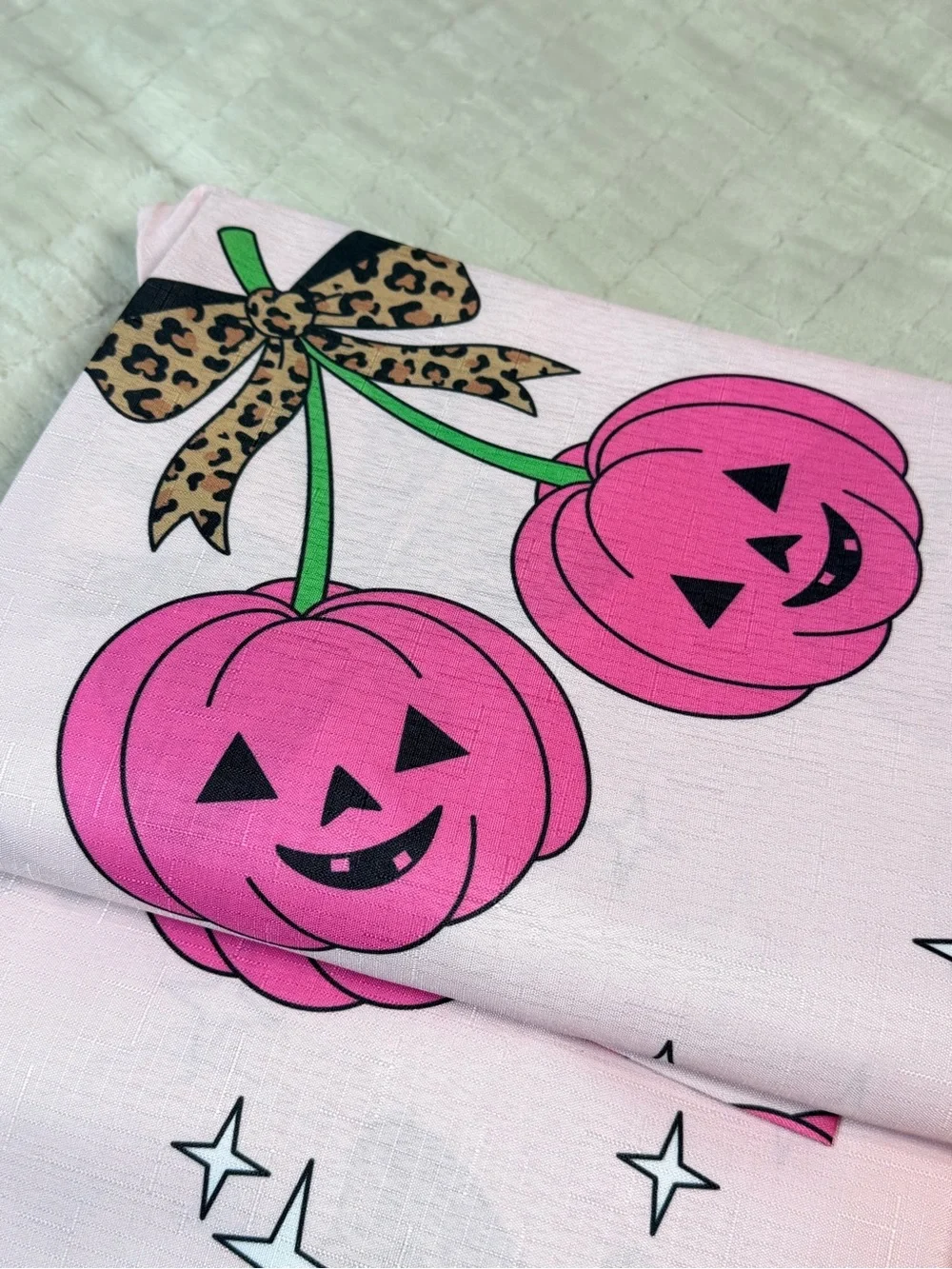 Juicy Couture Pinkoween Pumpkin Leopard Bow Shower Curtain Y2K Halloween NWT